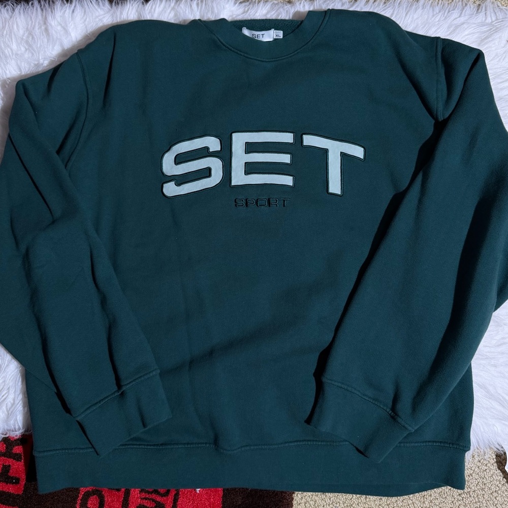 SET Active XL Midweight Sweats Staple Crewneck Nocturnal Sweatshirt Green SETmas - Picture 6 of 10